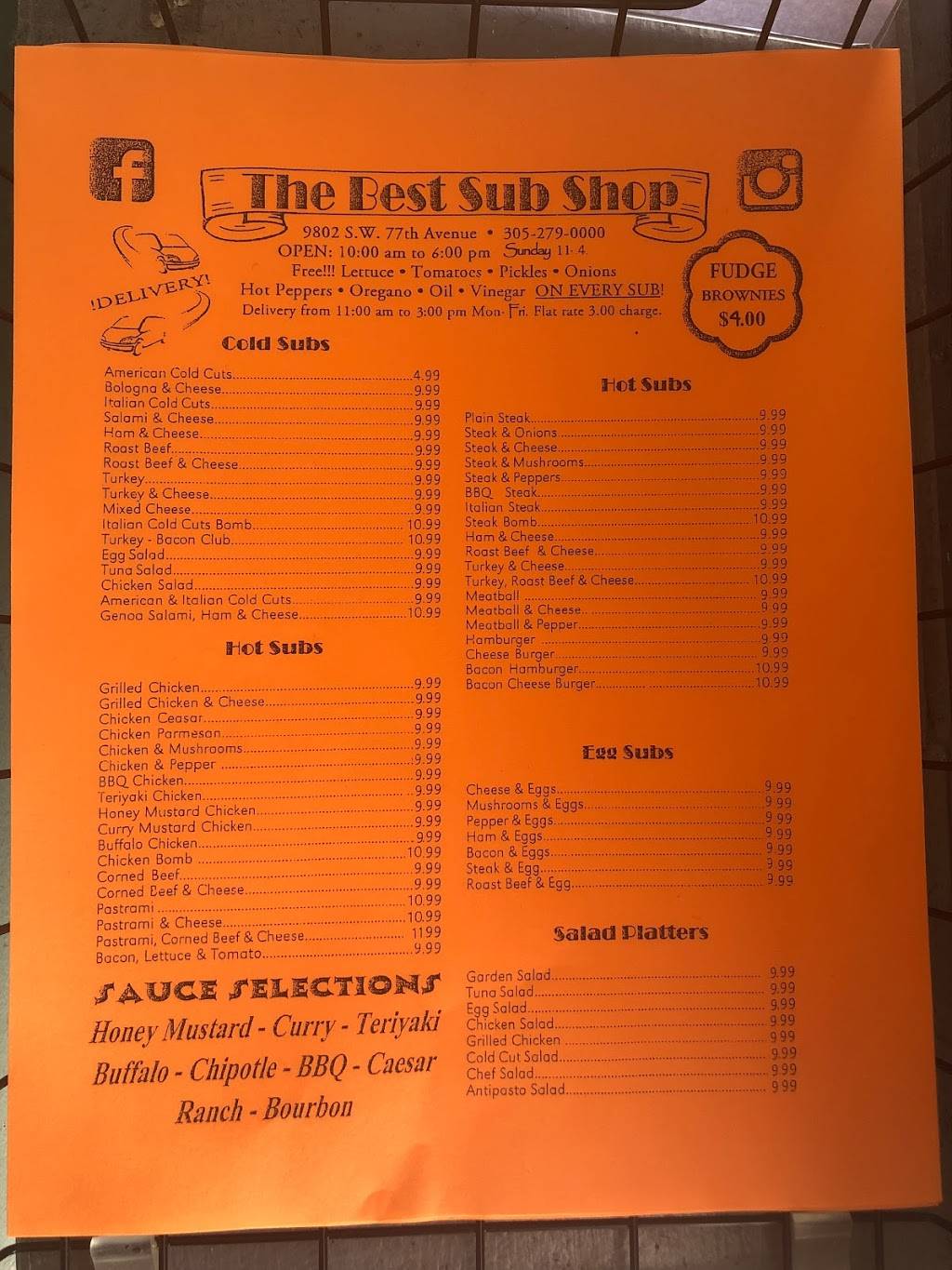 Best Sub Shop | restaurant | 9802 SW 77th Ave, Miami, FL 33156, USA | 3052790000 OR +1 305-279-0000