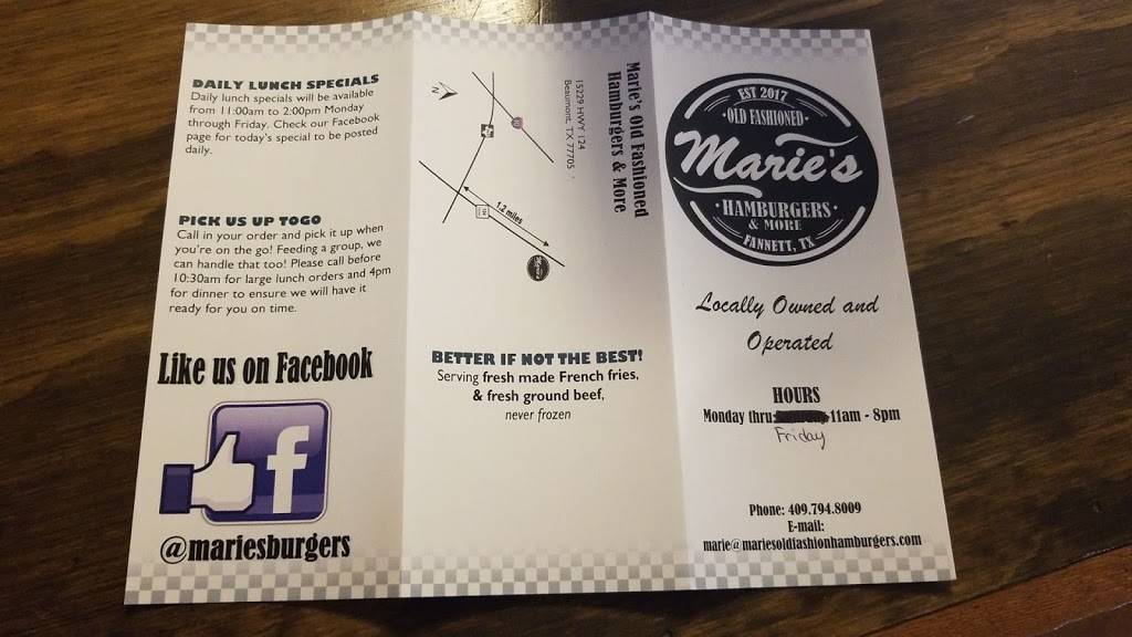 Maries Old Fashion Hamburgers | restaurant | 15229 TX-124, Beaumont, TX 77705, USA | 4097948009 OR +1 409-794-8009
