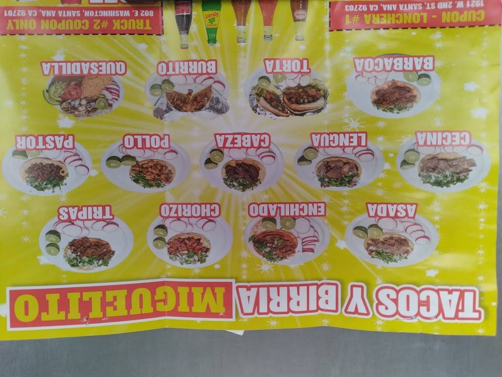 Tacos y Birria Miguelito #2 | restaurant | 628 E W Washington Ave, Santa Ana, CA 92701, USA | 7145974631 OR +1 714-597-4631