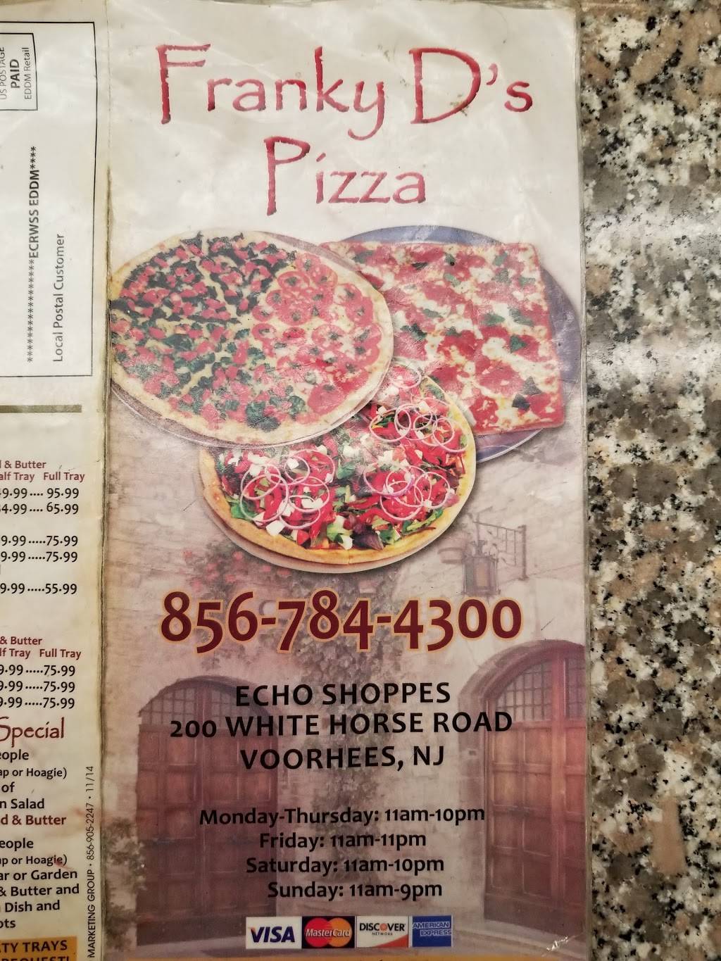 Franky Ds Pizza | restaurant | 200 White Horse Rd, Voorhees Township, NJ 08043, USA | 8567844300 OR +1 856-784-4300