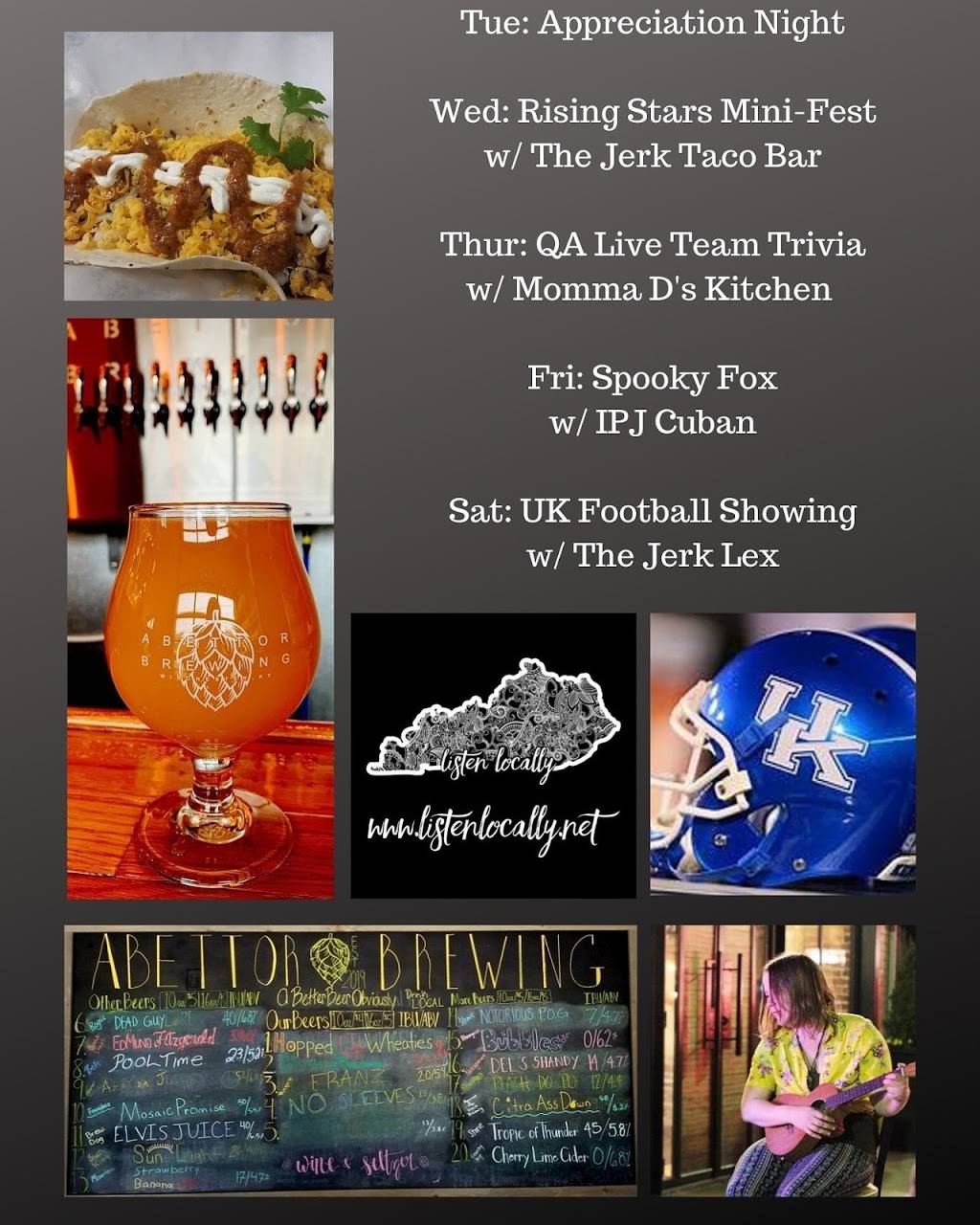 Abettor Brewing Company | restaurant | 301 W Lexington Ave, Winchester, KY 40391, USA | 8593854848 OR +1 859-385-4848