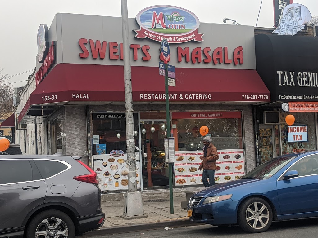 Motin Sweets & Masala | restaurant | 153-33 Hillside Avenue, Queens, NY 11432, USA | 7182977779 OR +1 718-297-7779