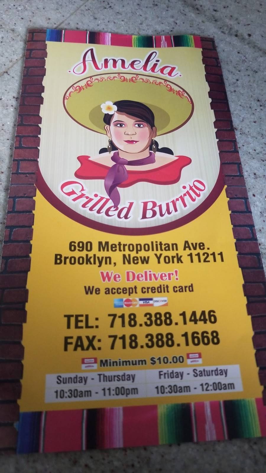 Amelia Grilled Burrito | restaurant | 690 Metropolitan Ave, Brooklyn, NY 11211, USA | 7183881446 OR +1 718-388-1446