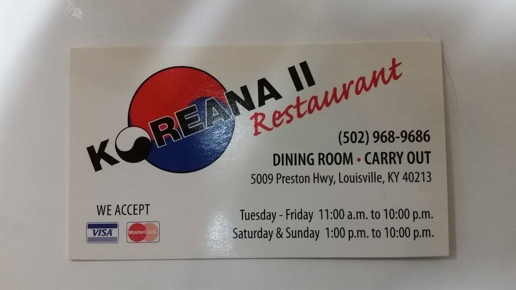 Koreana Restaurant | restaurant | 5009 Preston Hwy, Louisville, KY 40213, USA | 5029648282 OR +1 502-964-8282