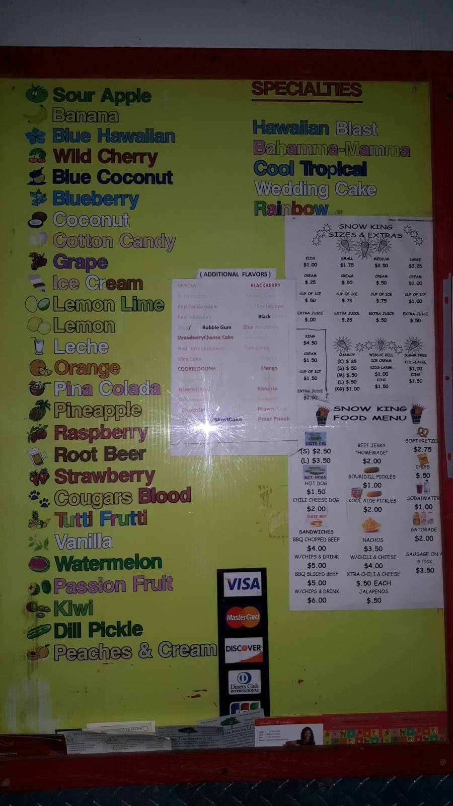 Snow King (Snow Cones) | cafe | 1310 Cedar Dr, La Marque, TX 77568, USA | 4097390521 OR +1 409-739-0521