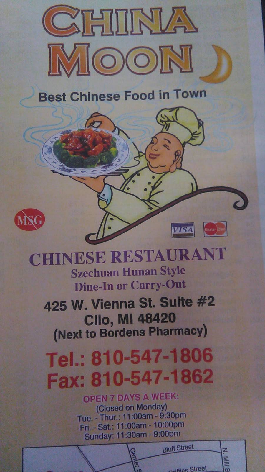 China Moon | restaurant | 425 W Vienna St, Clio, MI 48420, USA | 8105471806 OR +1 810-547-1806