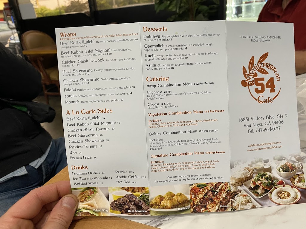Mediterranean Cafe 54 | restaurant | 16851 Victory Blvd Ste 9, Van Nuys, CA 91406, USA | 7472640717 OR +1 747-264-0717