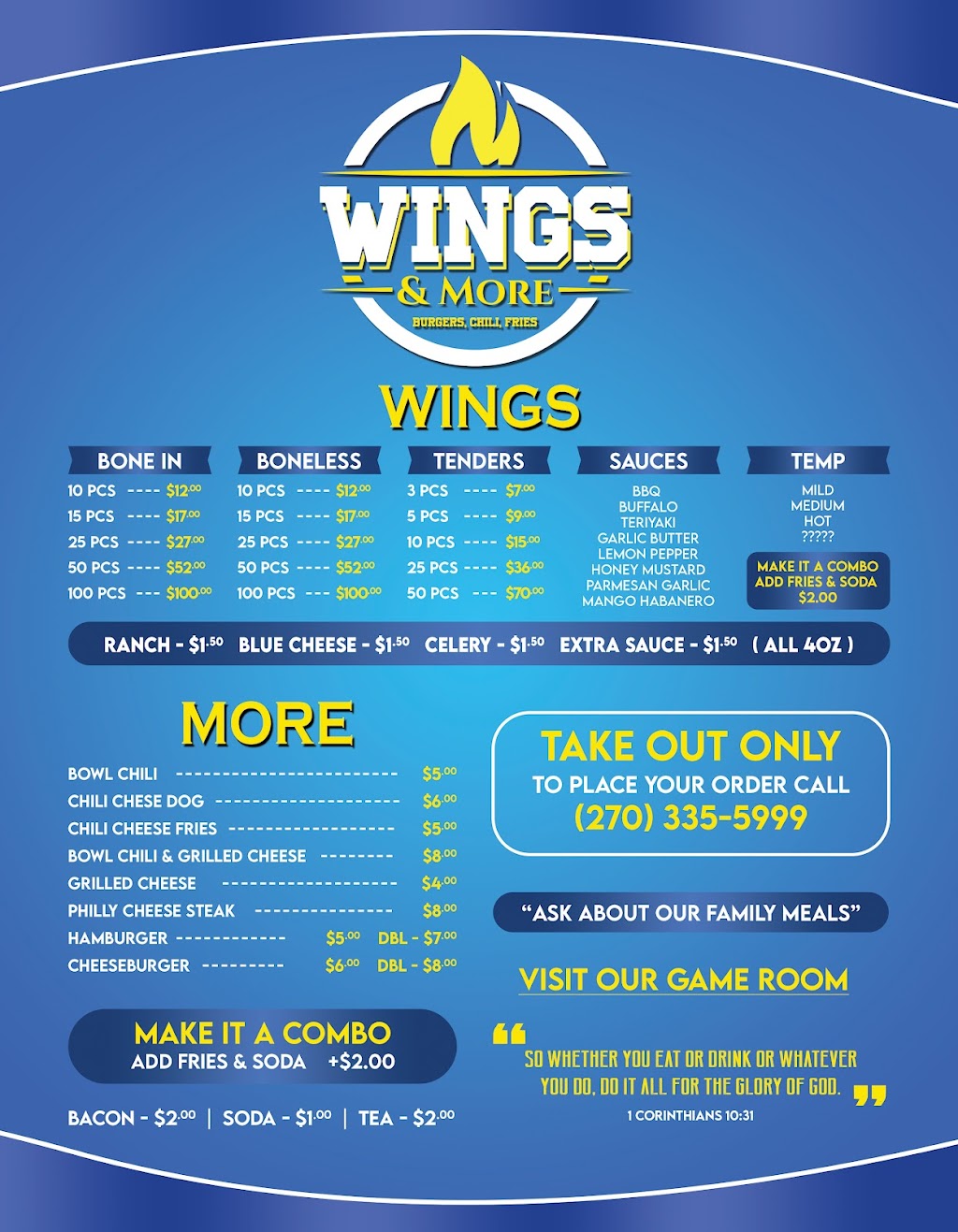 Wings & More | restaurant | 461 Court St, Wickliffe, KY 42087, USA | 2703355999 OR +1 270-335-5999