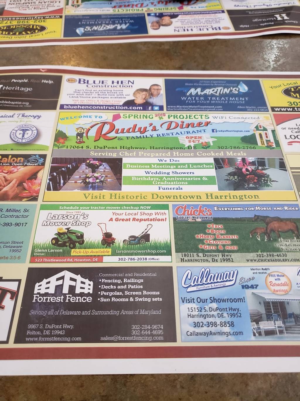 Rudys Family Restaurant | restaurant | 17064 S Dupont Hwy, Harrington, DE 19952, USA | 3027862766 OR +1 302-786-2766