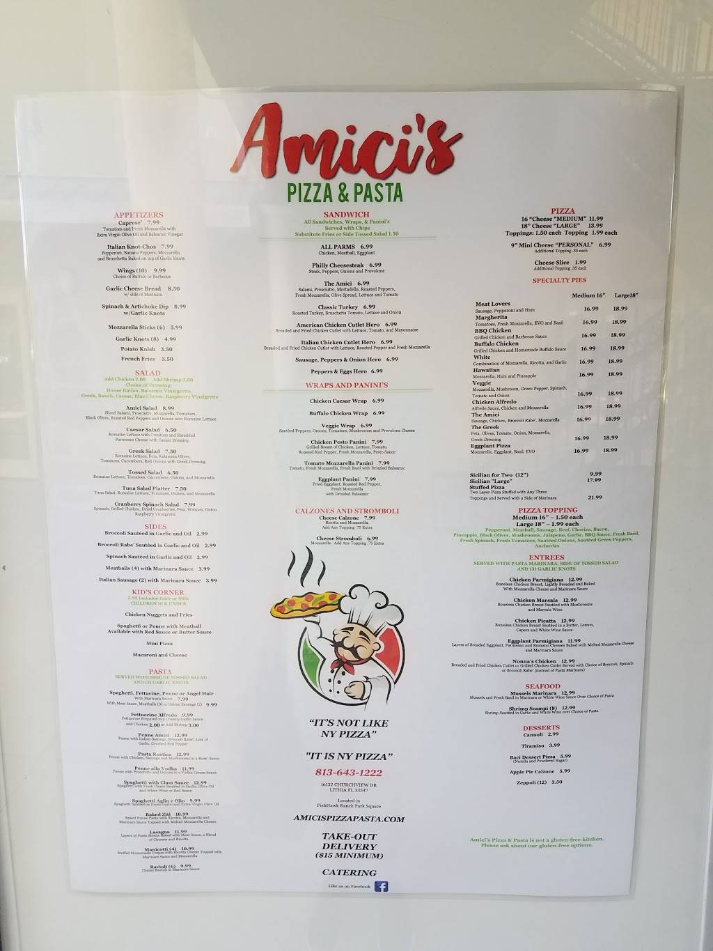 Amicis Pizza & Pasta | meal delivery | 16132 Churchview Dr #115, Lithia, FL 33547, USA | 8136431222 OR +1 813-643-1222