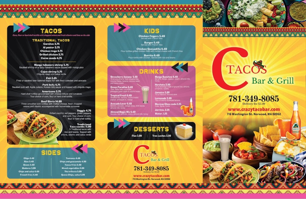 crazy taco bar & grill | restaurant | 716 Washington St, Norwood, MA 02062, USA | 7813498085 OR +1 781-349-8085