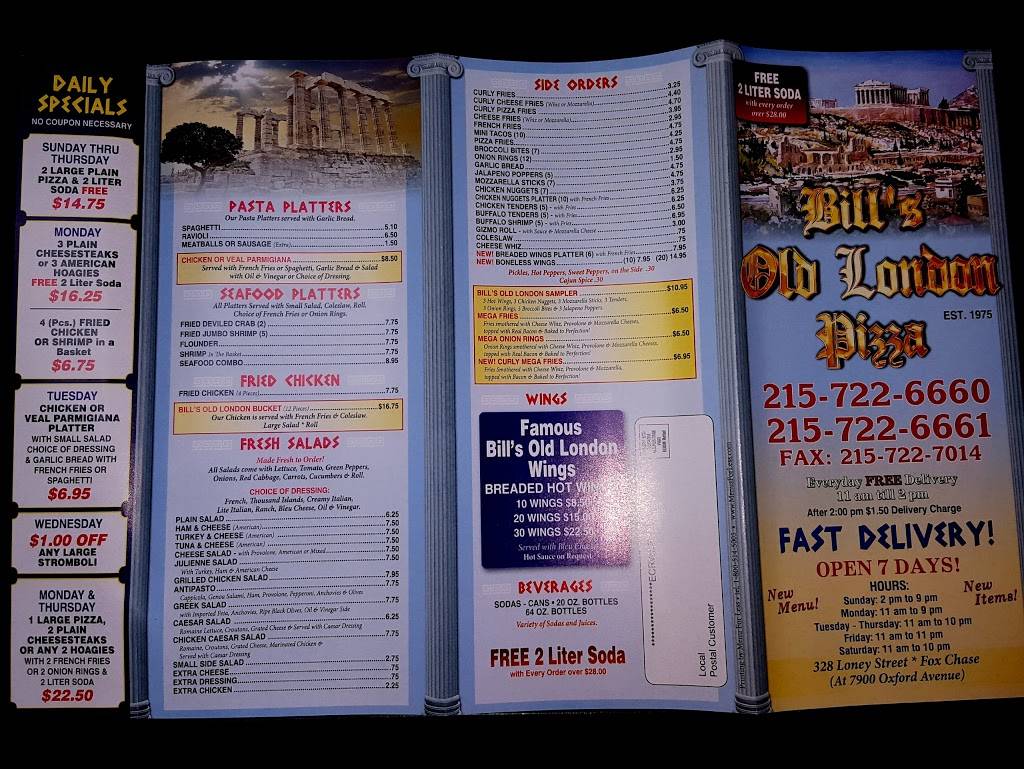 Bills Old London Pizza | restaurant | 328 Loney St, Philadelphia, PA 19111, USA | 2157226660 OR +1 215-722-6660