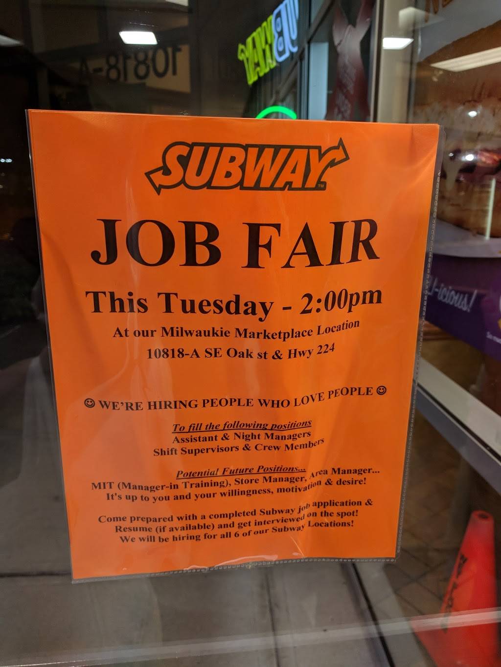 Subway Restaurants | restaurant | 10818-A SE Oak St, Milwaukie, OR 97222, USA | 5036532100 OR +1 503-653-2100