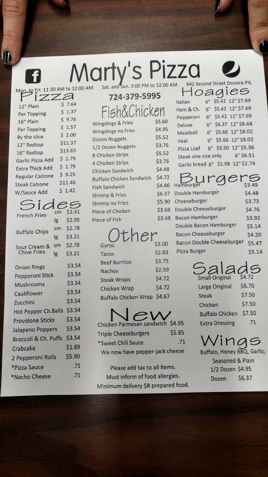 Martys Pizza | restaurant | 642 2nd St, Donora, PA 15033, USA | 7243795995 OR +1 724-379-5995