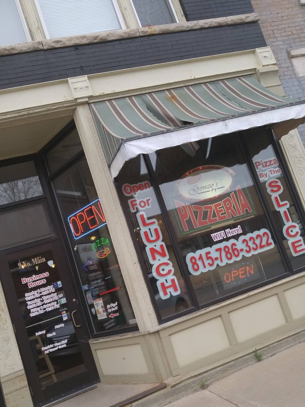 Gonzos Rock & Roll Pizzeria | restaurant | 9 N Main St, Sandwich, IL 60548, USA | 8157863322 OR +1 815-786-3322
