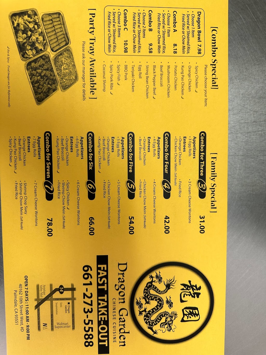 Dragon Garden | restaurant | 40162 10th St W, Palmdale, CA 93551, USA | 6612735588 OR +1 661-273-5588