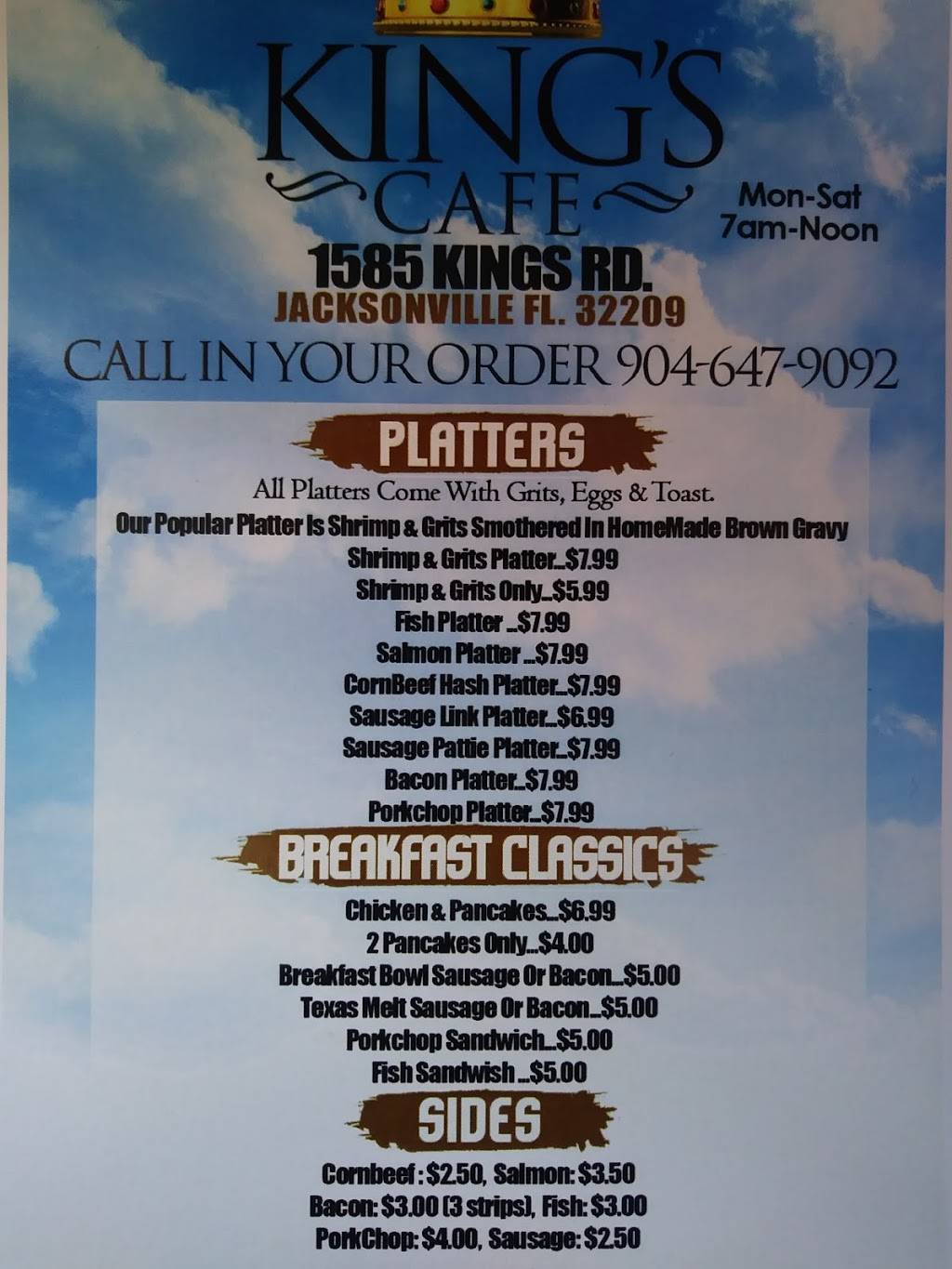 Kings Cafe | restaurant | 1585 Kings Rd, Jacksonville, FL 32209, USA | 9046479092 OR +1 904-647-9092