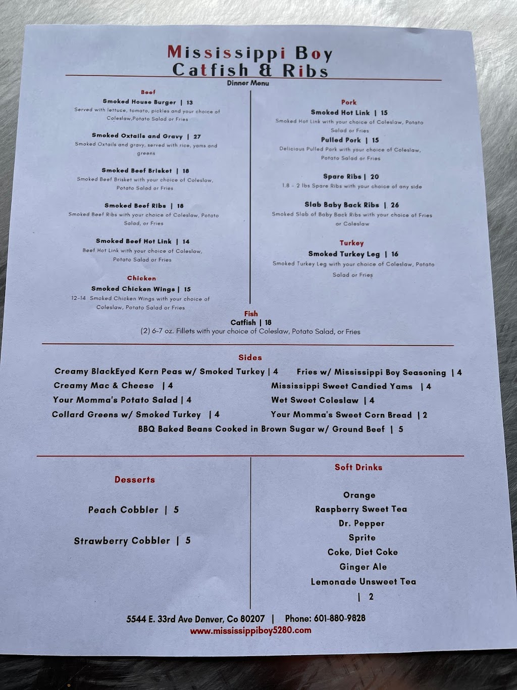 Mississippi Boy Catfish & Ribs | meal delivery | 5544 E 33rd Ave, Denver, CO 80207, USA | 6018809828 OR +1 601-880-9828