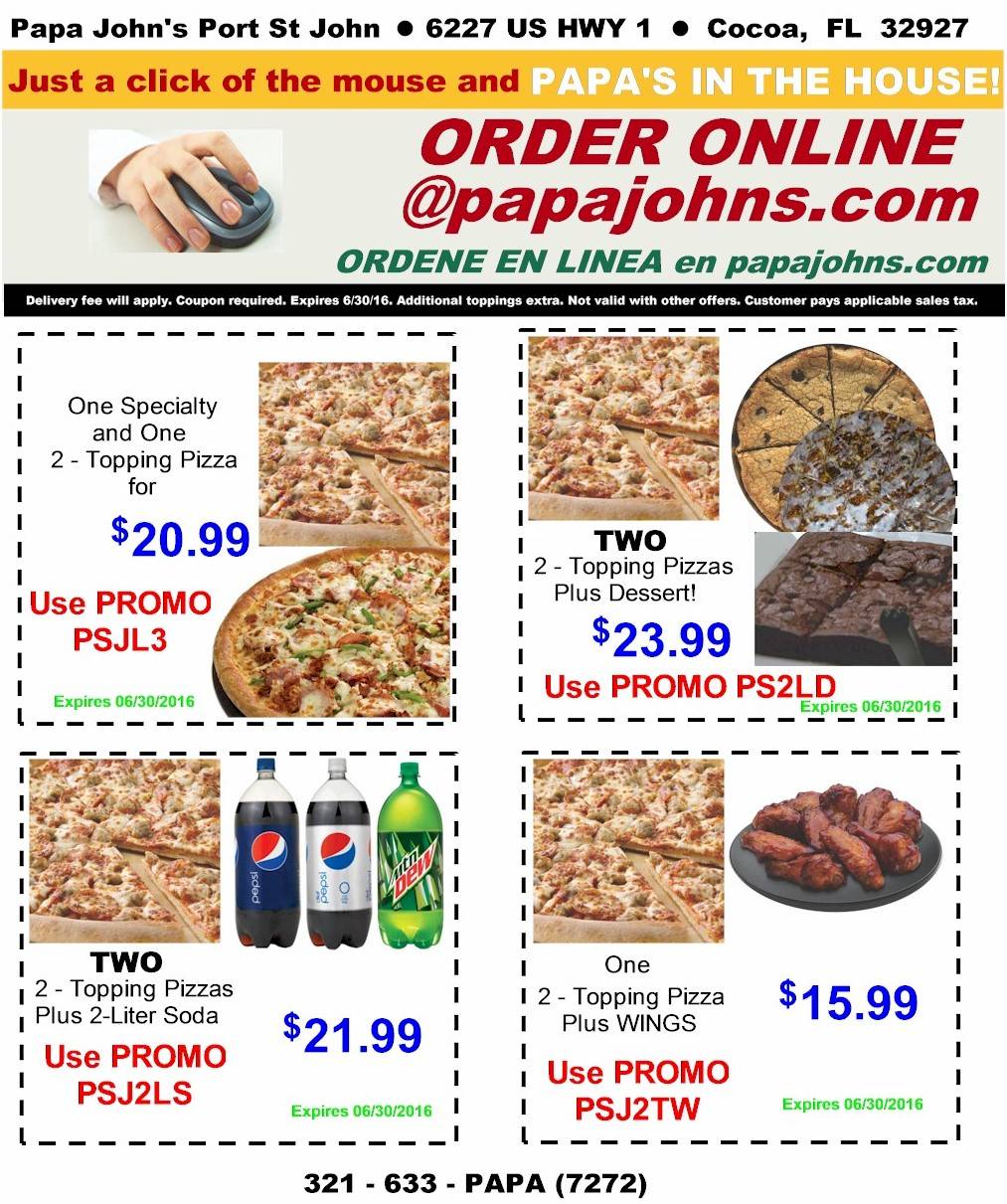 Papa Johns Pizza | restaurant | 6227 North Us, US-1, Port St John, FL 32927, USA | 3216337272 OR +1 321-633-7272