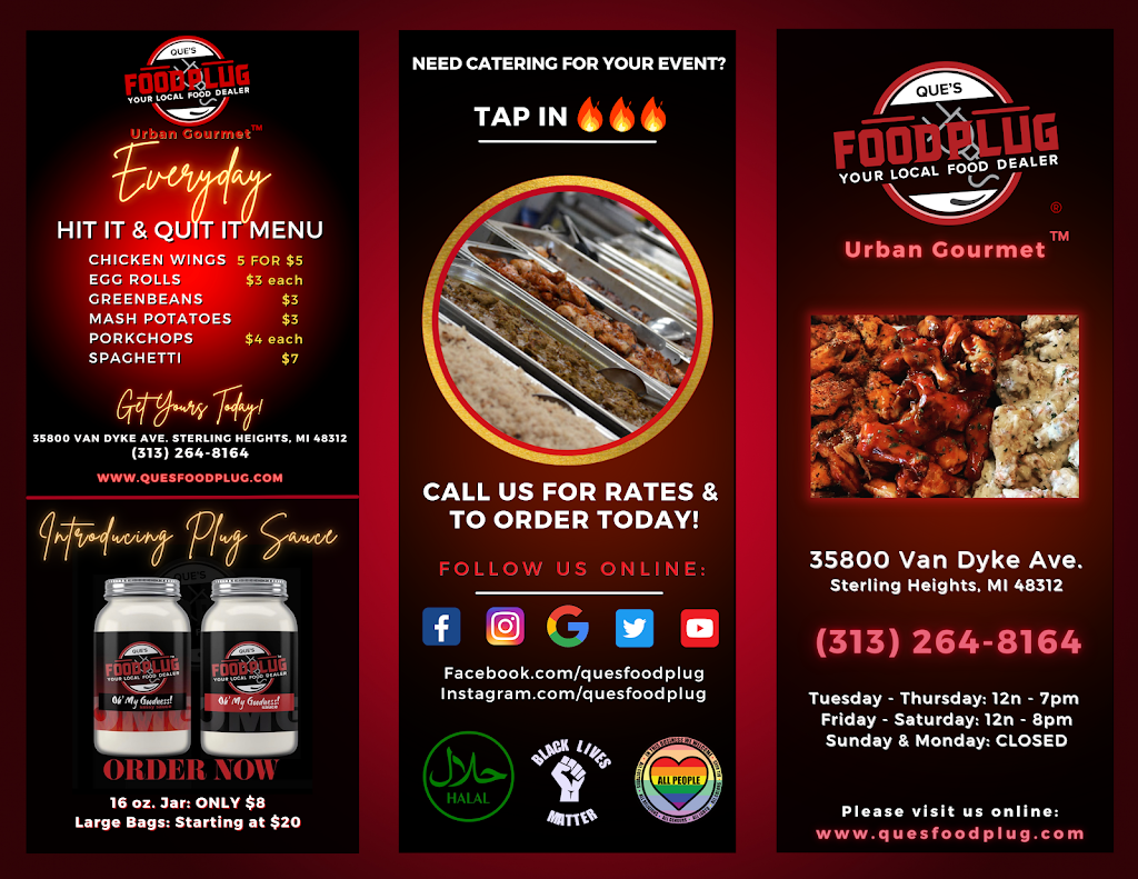 Ques Food Plug | restaurant | 35800 Van Dyke Ave, Sterling Heights, MI 48312, USA | 5869778930 OR +1 586-977-8930