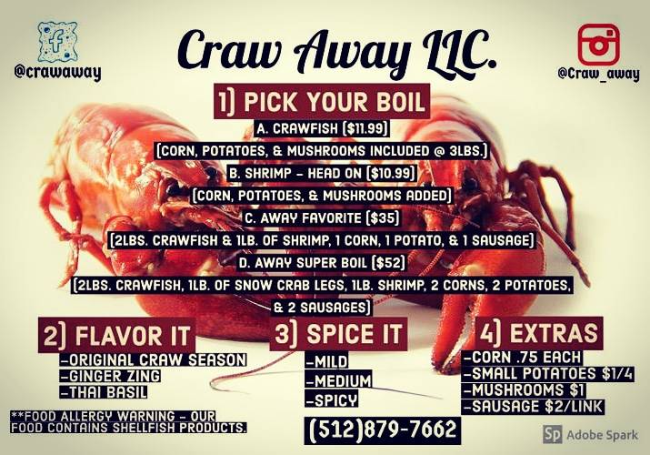 Craw Away LLC | restaurant | 3520 Great Knot Pass, Pflugerville, TX 78660, USA | 5128797662 OR +1 512-879-7662
