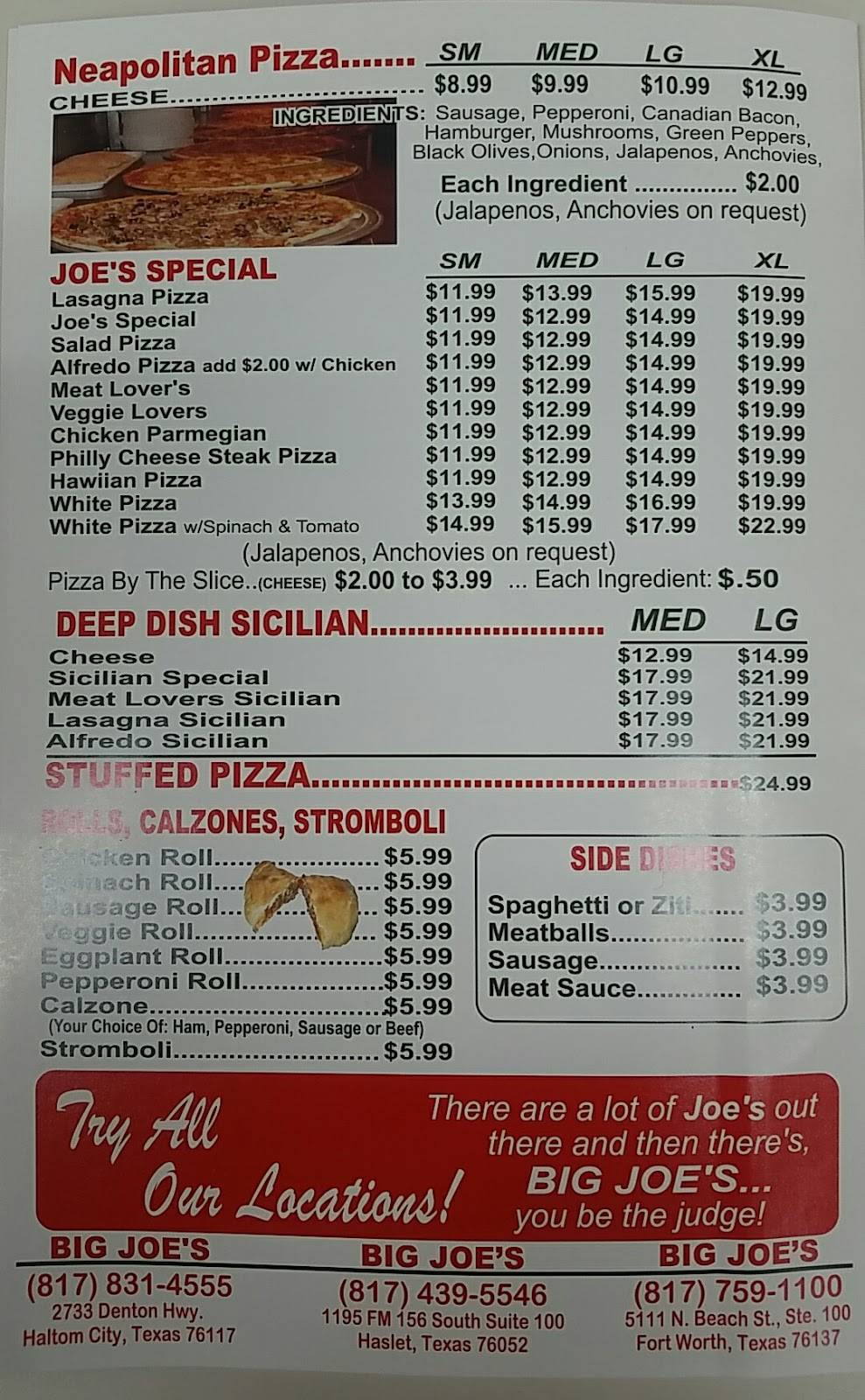 Big Joes Pizza | restaurant | 5111 N Beach St #106, Fort Worth, TX 76137, USA | 8177591100 OR +1 817-759-1100