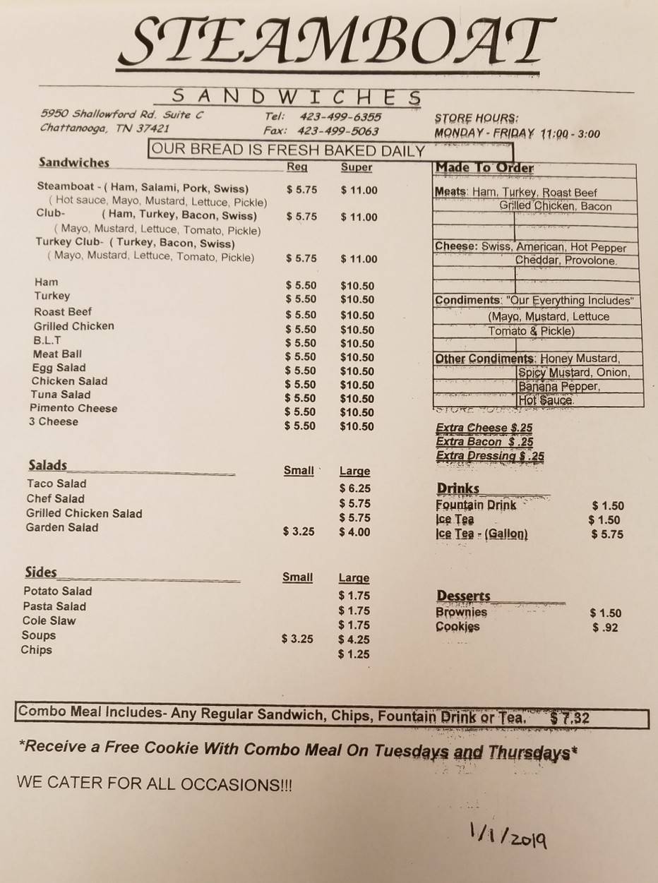 Steamboat | meal takeaway | 5950 Shallowford Rd C, Chattanooga, TN 37421, USA | 4234996355 OR +1 423-499-6355