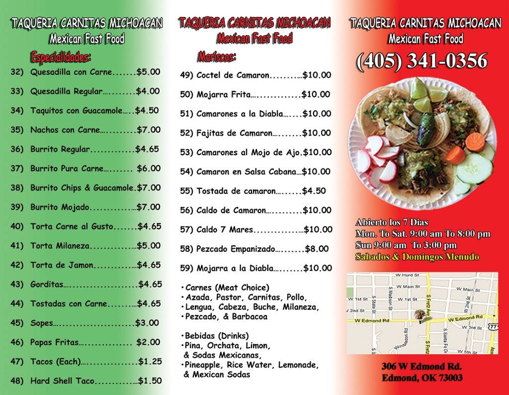 Taqueria Carnitas Michoacan | restaurant | 306 W Edmond Rd, Edmond, OK 73003, USA | 4053410356 OR +1 405-341-0356