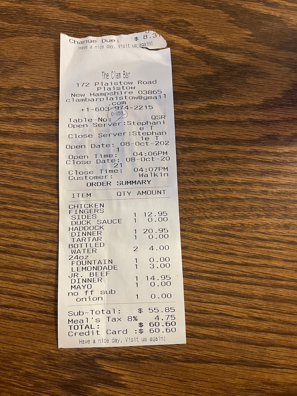 The Clam Bar | restaurant | 172 Plaistow Rd, Plaistow, NH 03865, USA | 6039742215 OR +1 603-974-2215
