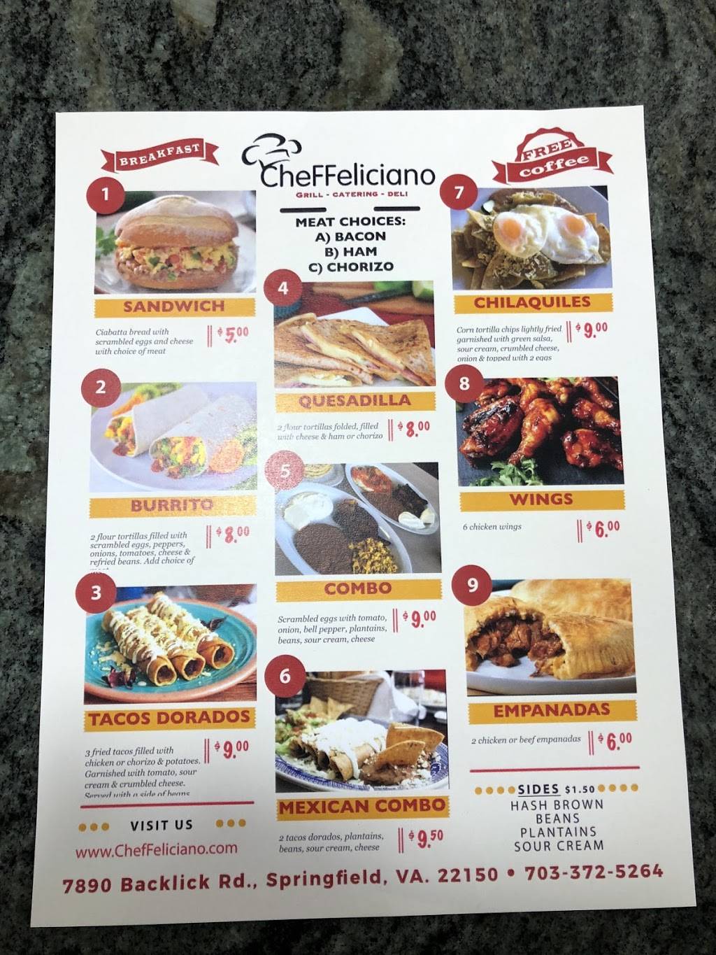 Chef Feliciano Deli | restaurant | 7890 Backlick Rd, Springfield, VA 22150, USA | 7039806837 OR +1 703-980-6837