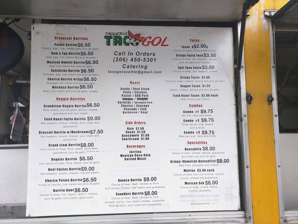 Taqueria Taco Gol | restaurant | 2250 Occidental Ave S, Seattle, WA 98134, USA | 2064505301 OR +1 206-450-5301