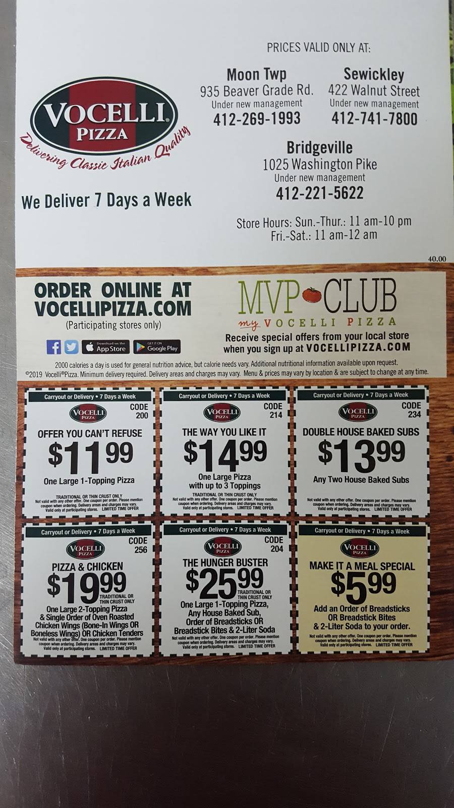 Vocelli Pizza | meal delivery | 1025 Washington Pike, Bridgeville, PA 15017, USA | 4122215622 OR +1 412-221-5622