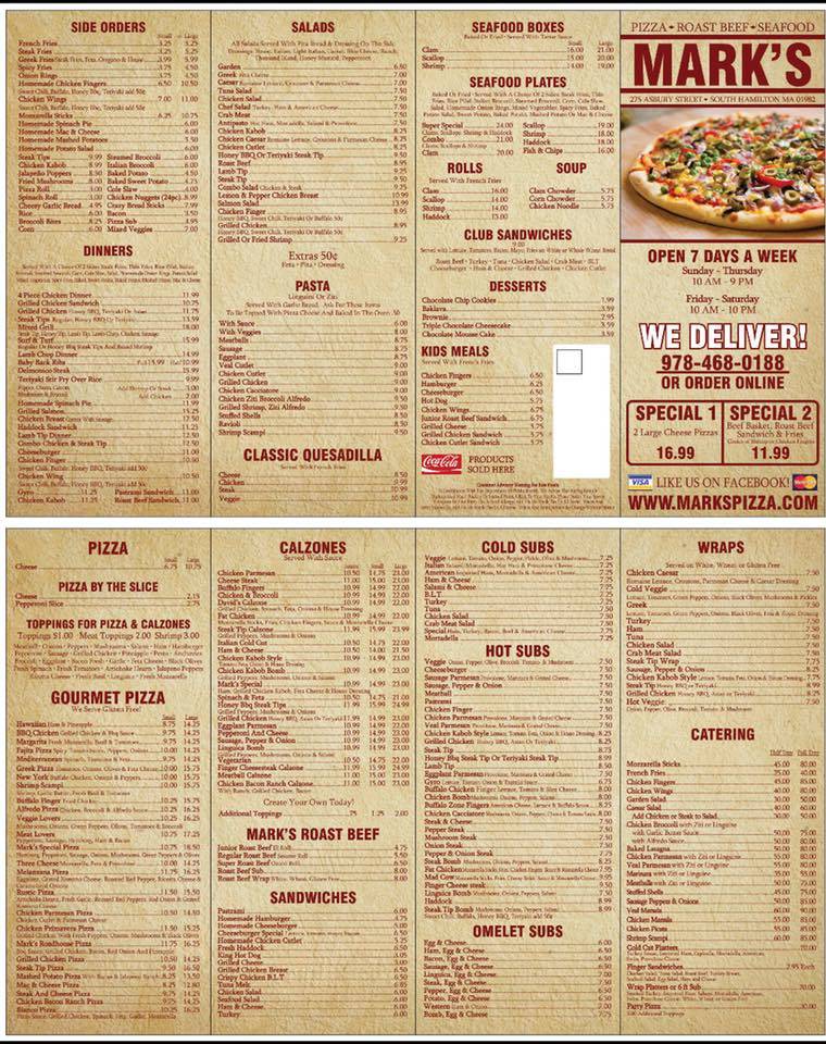 Marks Pizza | meal takeaway | 275 Asbury St, South Hamilton, MA 01982, USA | 9784680188 OR +1 978-468-0188