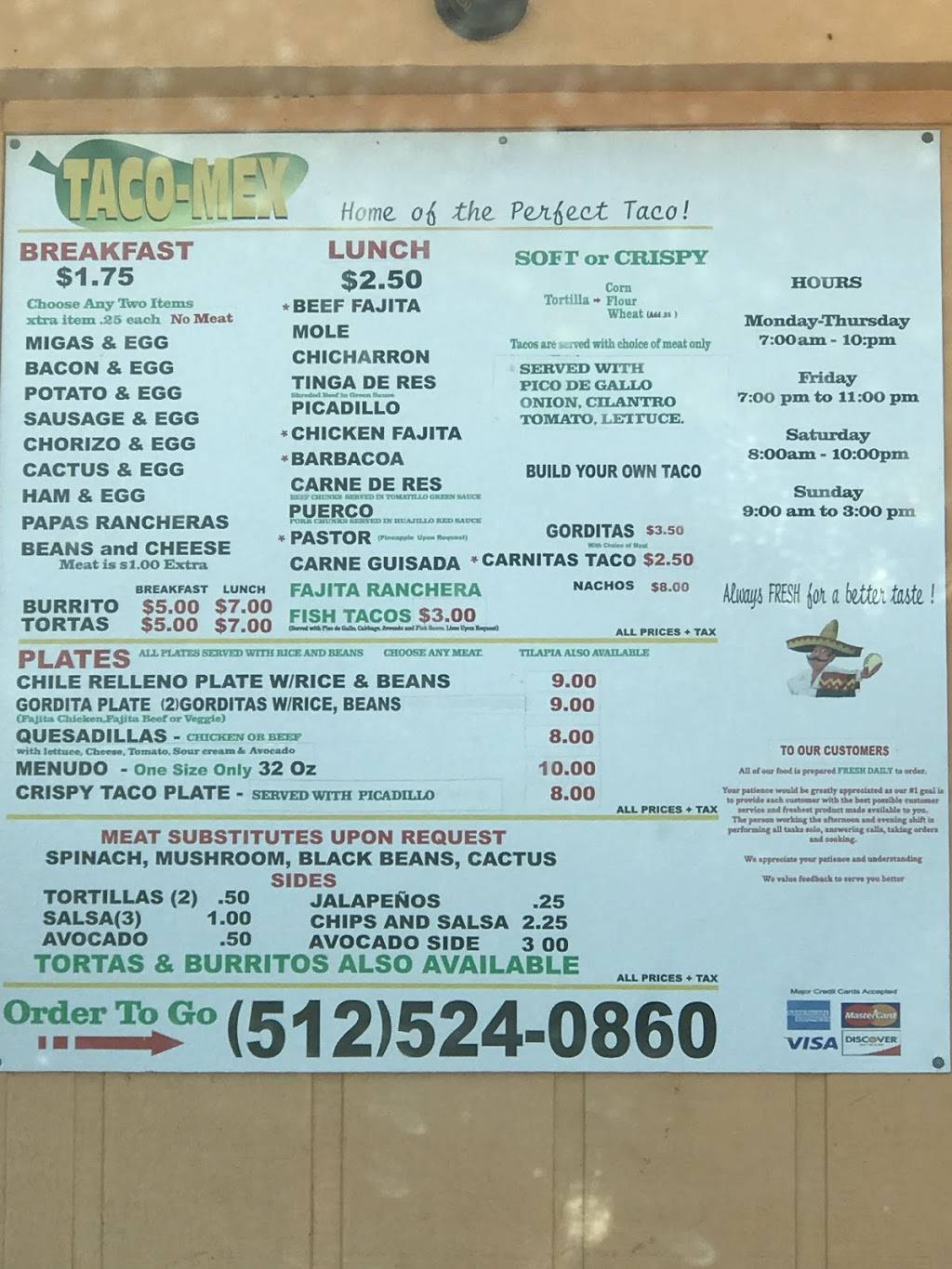 Taco Mex | restaurant | 2611 Manor Rd, Austin, TX 78722, USA | 5125240860 OR +1 512-524-0860