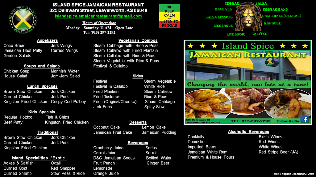 Island Spice Jamaican Restaurant | restaurant | 325 Delaware St, Leavenworth, KS 66048, USA | 9132972292 OR +1 913-297-2292