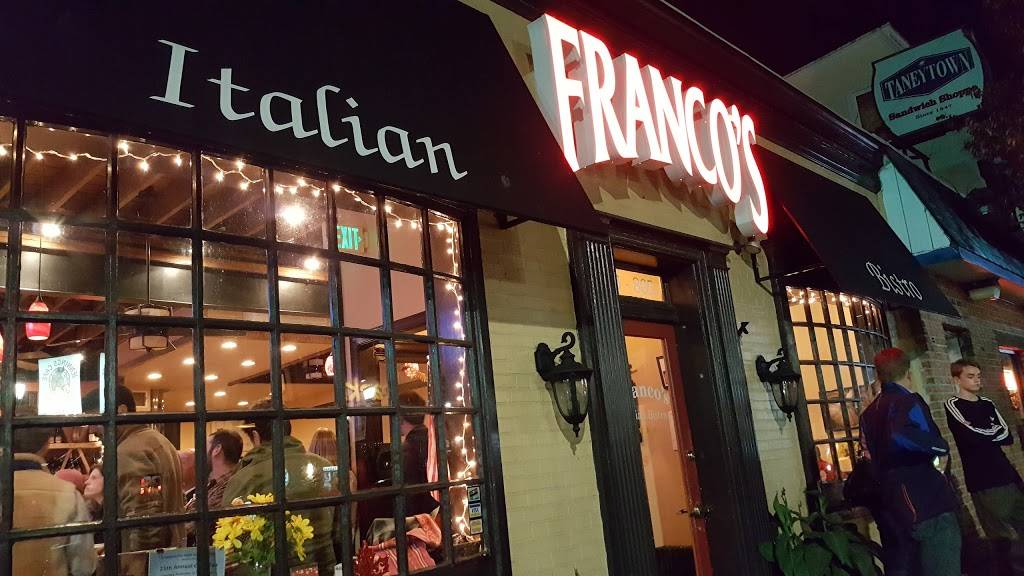 Francos Italian Bistro Catonsville | restaurant | 805 Frederick Rd, Catonsville, MD 21228, USA | 4107880075 OR +1 410-788-0075