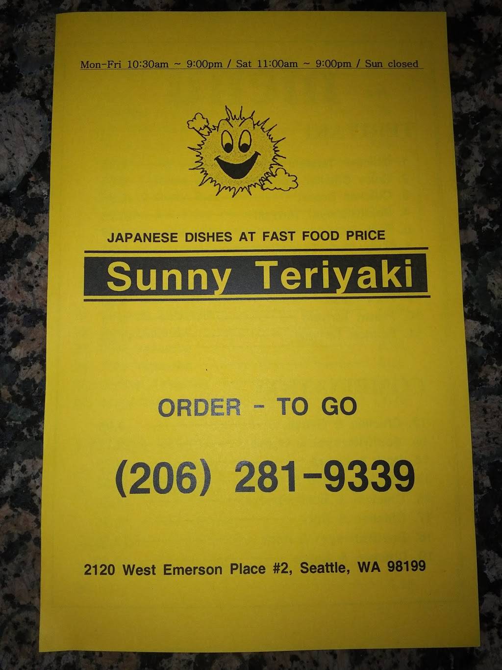 Sunny Teriyaki | restaurant | 2120 W Emerson Pl B, Seattle, WA 98199, USA | 2062819339 OR +1 206-281-9339
