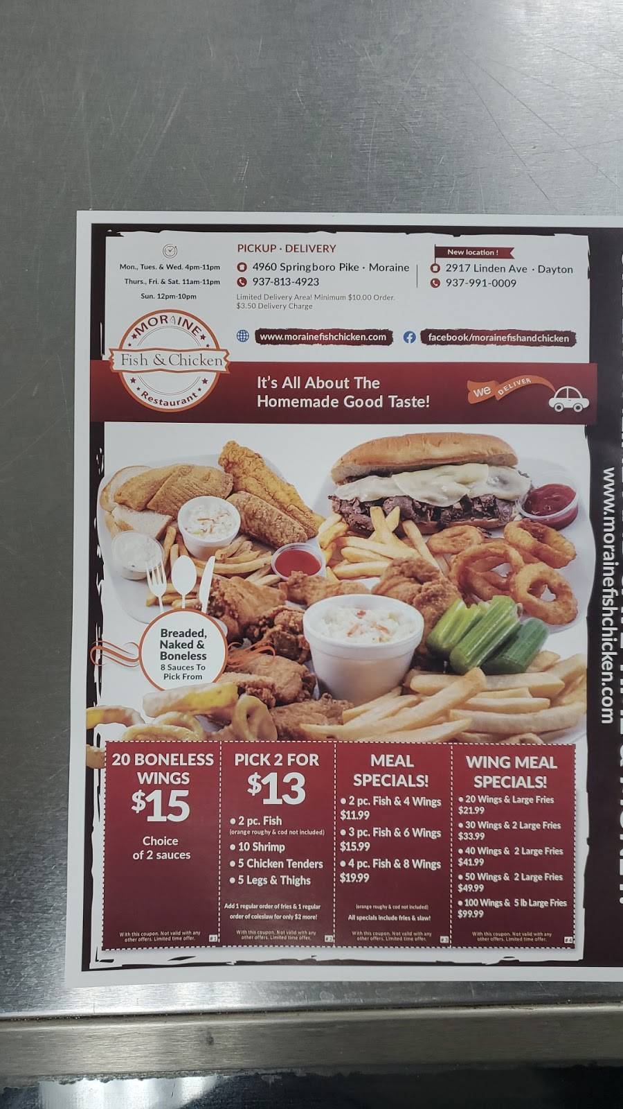 MORAINE FISH & CHICKEN | restaurant | 2917 Linden Ave, Dayton, OH 45410, USA | 9379910009 OR +1 937-991-0009
