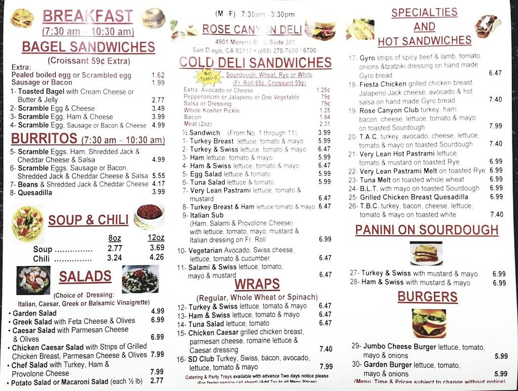 Rose Canyon Deli | restaurant | 4901 Morena Blvd #301, San Diego, CA 92117, USA | 8582707600 OR +1 858-270-7600