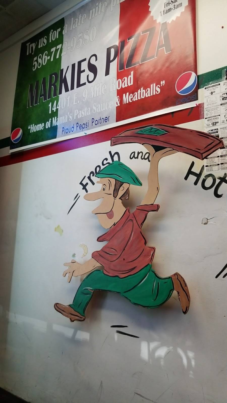 Markies Pizza | restaurant | 14401 E 9 Mile Rd, Warren, MI 48089, USA | 5867729580 OR +1 586-772-9580