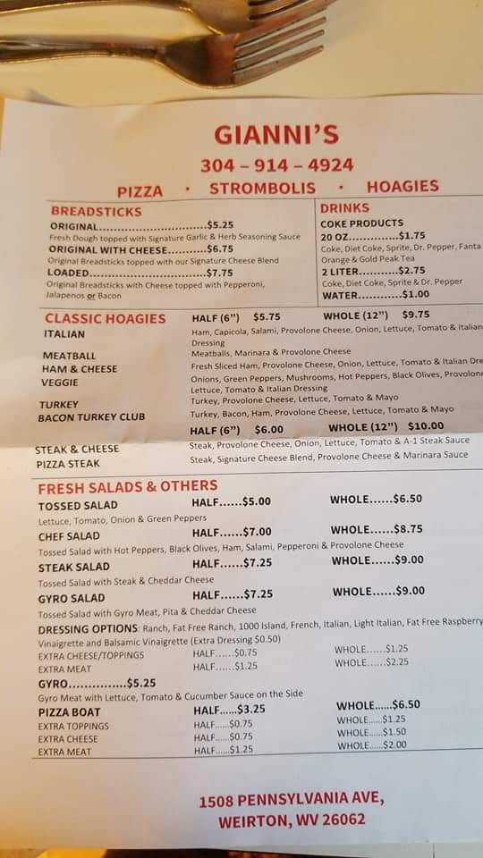 Giannis | restaurant | 1508 Pennsylvania Ave, Weirton, WV 26062, USA | 3049144924 OR +1 304-914-4924