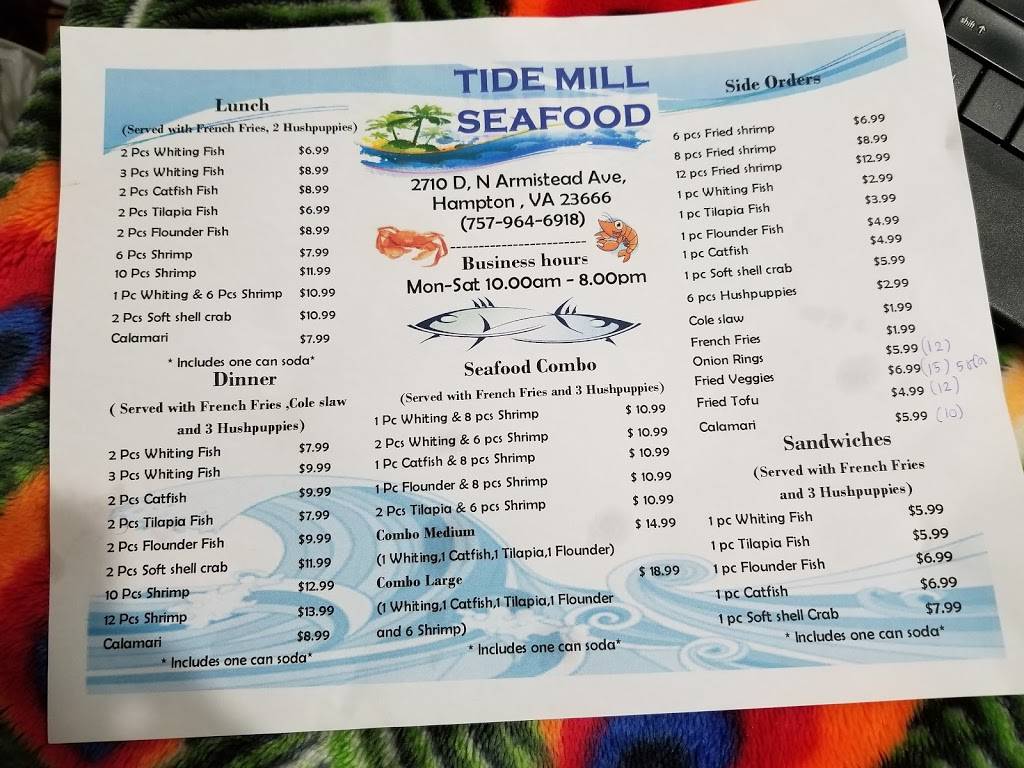 Tide Mill Seafood | restaurant | 2710 N Armistead Ave, Hampton, VA 23666, USA | 7579646918 OR +1 757-964-6918