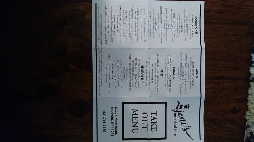 Jenis Main Street Bistro | restaurant | 62375 Main Rd, Southold, NY 11971, USA | 6317659610 OR +1 631-765-9610