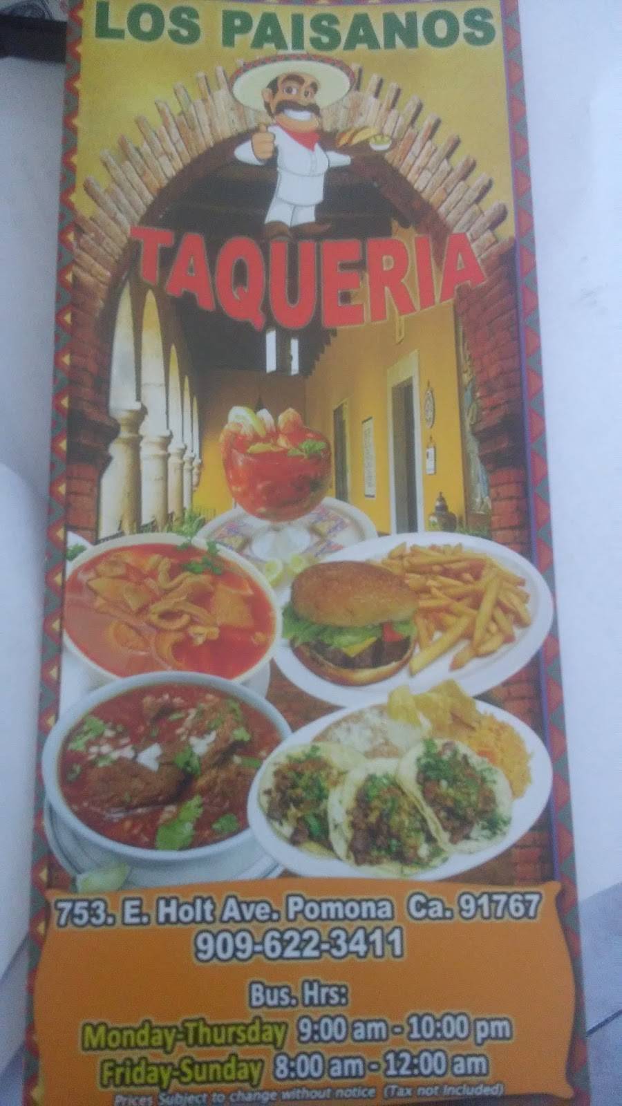 Taqueria Los Paisanos | restaurant | 753 E Holt Ave, Pomona, CA 91767, USA | 9096223411 OR +1 909-622-3411