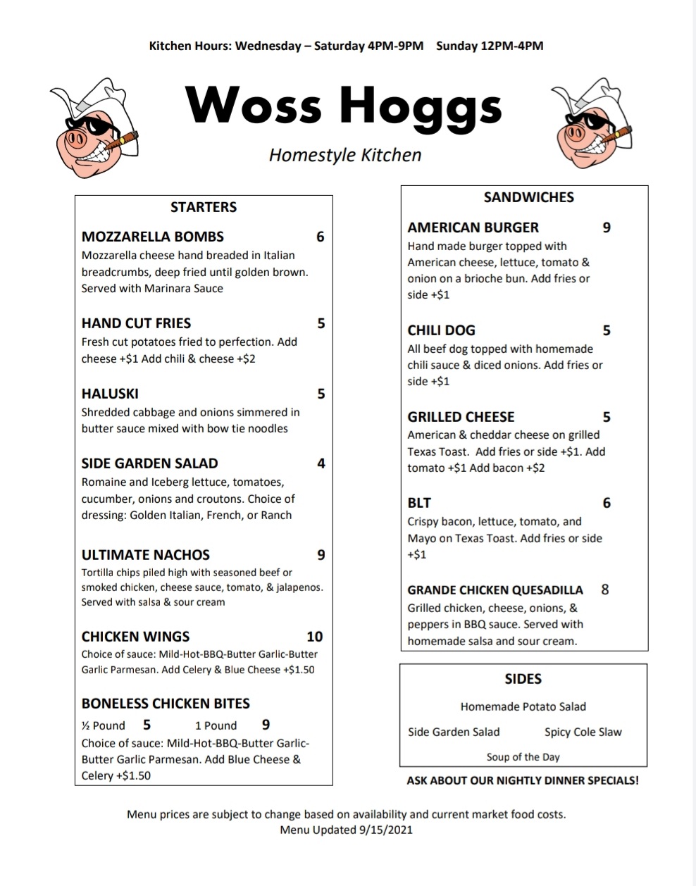 Woss Hoggs | restaurant | 54 Chestnut St, Wilkes-Barre Township, PA 18702, USA | 5708222307 OR +1 570-822-2307