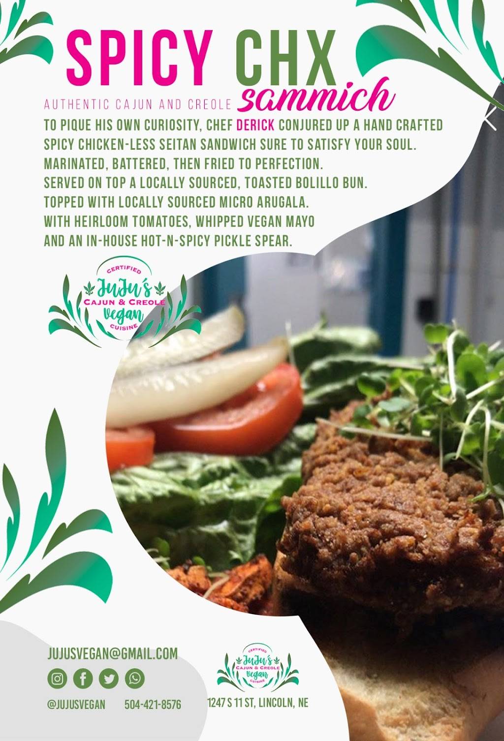 Jujus Vegan Cajun and Creole Cuisine | restaurant | 1247 S 11th St, Lincoln, NE 68502, USA | 5044218576 OR +1 504-421-8576