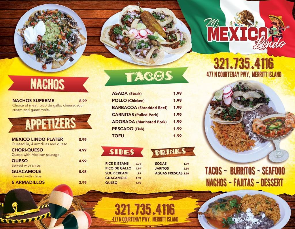 MI MEXICO LINDO RESTAURANTE | restaurant | 477 N Courtenay Pkwy, Merritt Island, FL 32953, USA | 3217354116 OR +1 321-735-4116