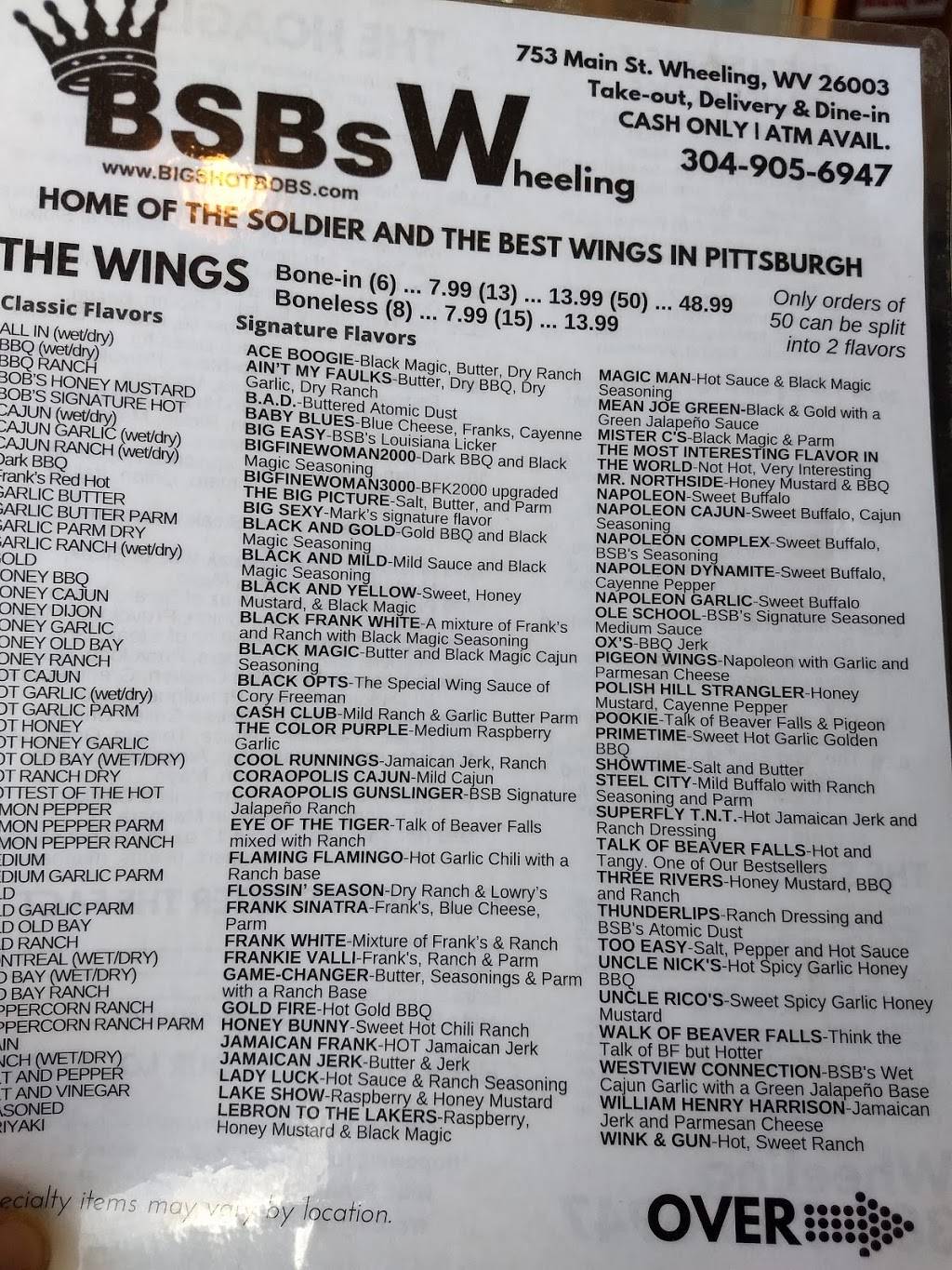 Big Shot Bobs House of Wings - Wheeling | restaurant | 753 Main St, Wheeling, WV 26003, USA | 3049056947 OR +1 304-905-6947