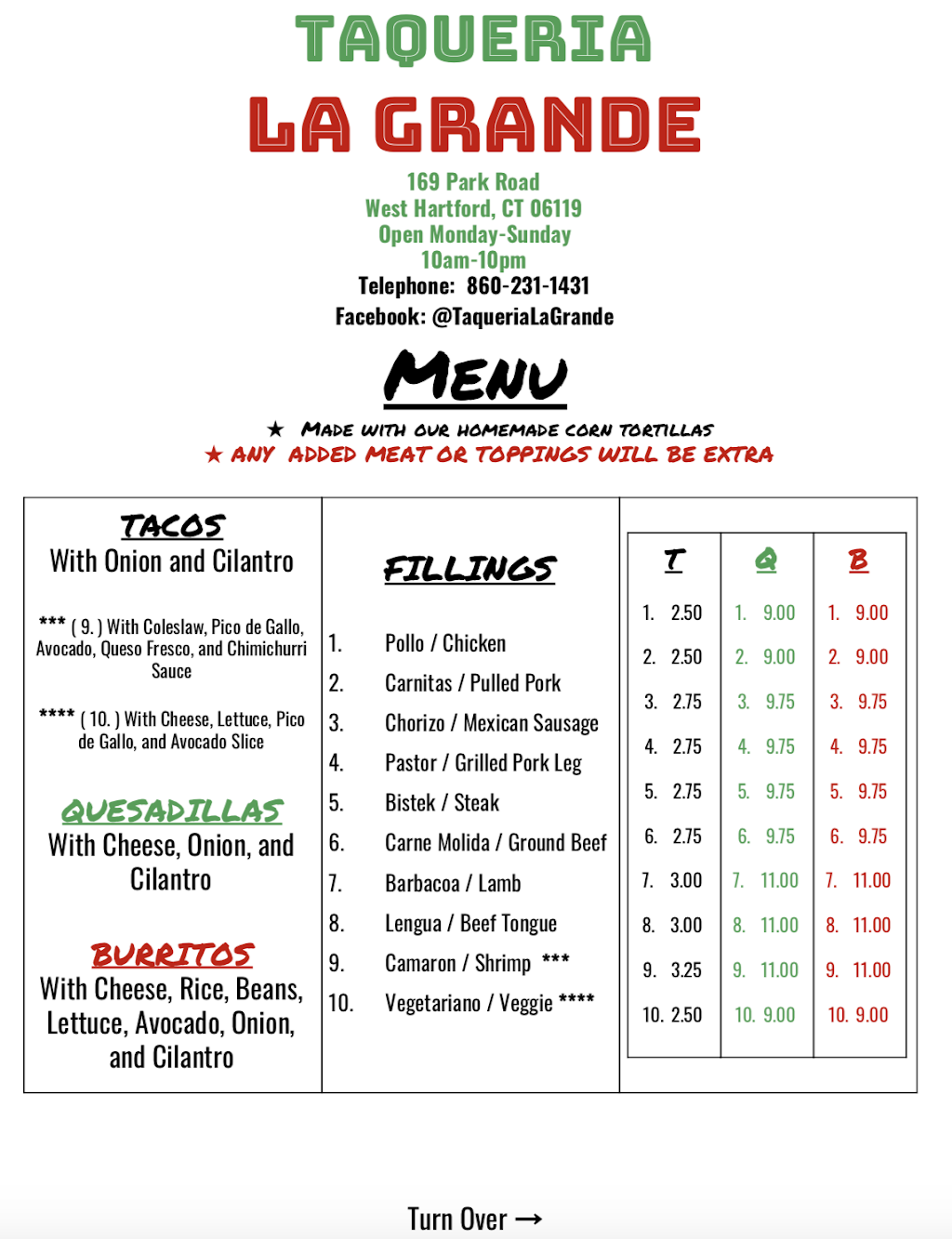 Taqueria La Grande (West Hartford) | restaurant | 169 Park Rd, West Hartford, CT 06119, USA | 8602311431 OR +1 860-231-1431