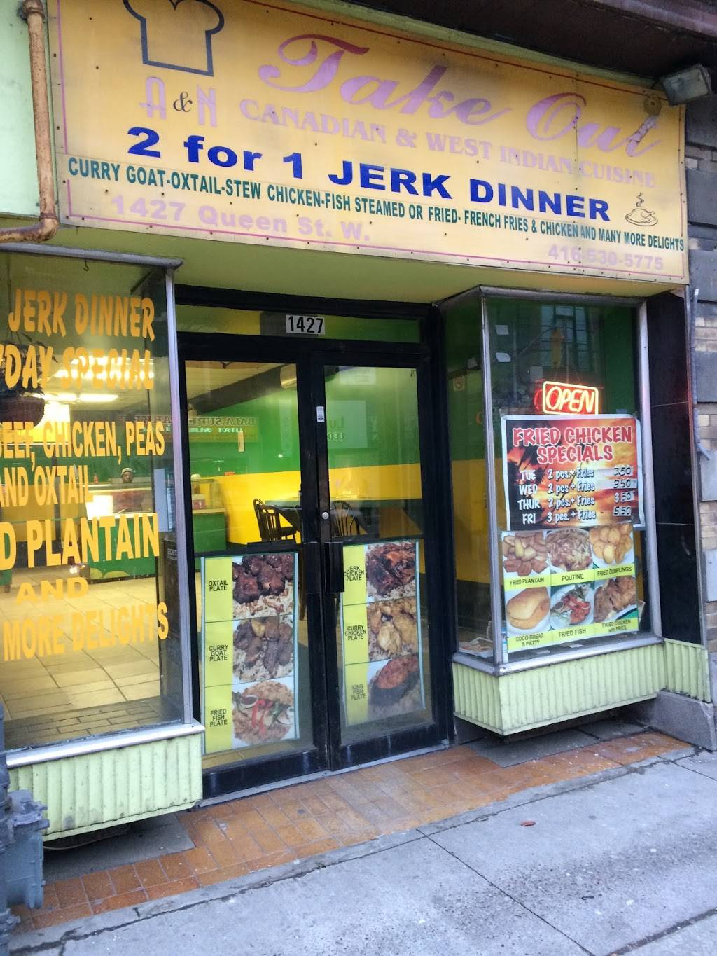 A And N Takeout | restaurant | 1427 Queen St W, Toronto, ON M6K 1M3, Canada | 4165305775 OR +1 416-530-5775